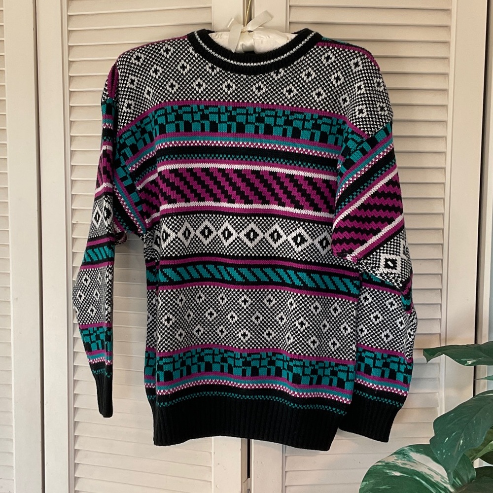 Vintage DeNeve Men's Geometric Pattern Crewneck Sweater